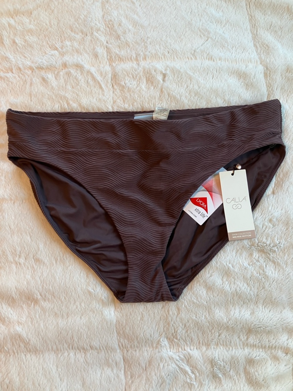 CALIA by Carrie Underwood Chocolate Brown Textured Bikini Bottom (S1-09)